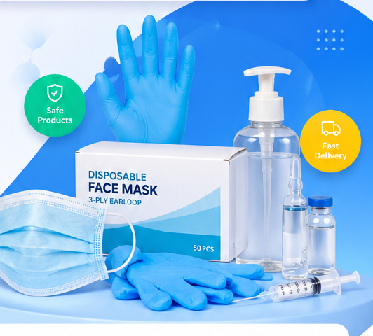 Masks, gloves, sanitizer and disposable medical supplies